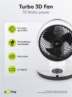 Goobay 9 tum 3D-golvfläkt med fjärrkontroll och timer horisontellt och vertikalt oscillerande luftkylare med nätkabel, diameter 23 cm