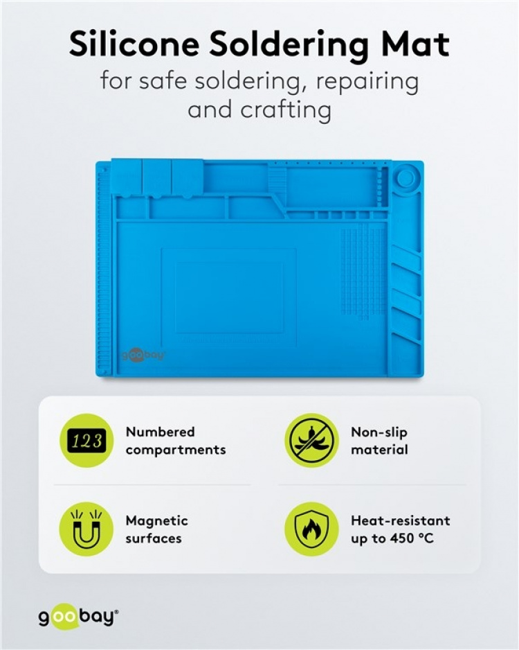 Goobay Silikonlödmatta flexibel arbetsunderlägg för säker lödning, reparation och pyssel Goobay Silikonlödmatta flexibel arbetsunderlägg för säker lödning, reparation och pyssel