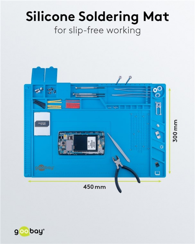Goobay Silikonlödmatta flexibel arbetsunderlägg för säker lödning, reparation och pyssel Goobay Silikonlödmatta flexibel arbetsunderlägg för säker lödning, reparation och pyssel
