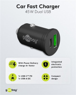 Goobay Dubbel USB-billadare USB-C™ PD (Power Delivery) (45 W) 45 W (12/24 V), lämplig för enheter med USB-C™ (Power Delivery), t.ex. iPhone 12