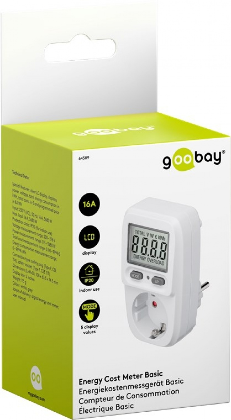Goobay Digital energimätare Basic för mätning av energiförbrukningen för elektriska hushållsapparater Goobay Digital energimätare Basic för mätning av energiförbrukningen för elektriska hushållsapparater