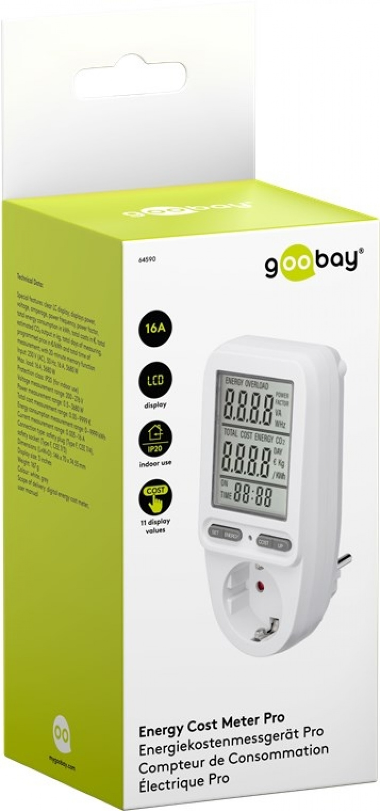 Goobay Digital energimätare Pro för mätning av energiförbrukningen för elektriska hushållsapparater