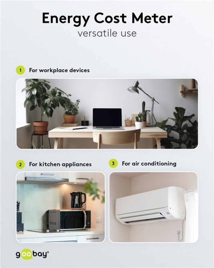 Goobay Digital energimätare Pro för mätning av energiförbrukningen för elektriska hushållsapparater
