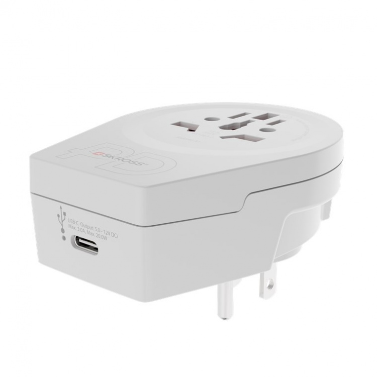 SKROSS World Adapter - World to USA USB-C™ PD travel adapter for all earthed and unearthed devices (2- and 3-pin), with integrated, ultra-fast USB-C™ charger (Power Delivery) SKROSS World Adapter - World to USA USB-C™ PD travel adapter for all earthed and unearthed devices (2- and 3-pin), with integrated, ultra-fast USB-C™ charger (Power Delivery)