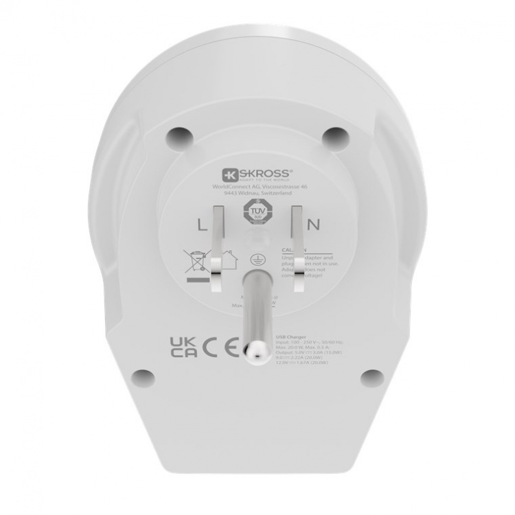 SKROSS World Adapter - World to USA USB-C™ PD travel adapter for all earthed and unearthed devices (2- and 3-pin), with integrated, ultra-fast USB-C™ charger (Power Delivery) SKROSS World Adapter - World to USA USB-C™ PD travel adapter for all earthed and unearthed devices (2- and 3-pin), with integrated, ultra-fast USB-C™ charger (Power Delivery)