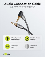 Goobay Ljudanslutningskabel AUX, 3,5 mm stereo, 90°, 0,5 m, Sharkskin Grey Pawl 3,5 mm plugg (3-stift, Stereo) > Pawl 3,5 mm plugg (3-stift, stereo) 90 ° Goobay Ljudanslutningskabel AUX, 3,5 mm stereo, 90°, 0,5 m, Sharkskin Grey Pawl 3,5 mm plugg (3-stift, Stereo) > Pawl 3,5 mm plugg (3-stift, stereo) 90 °