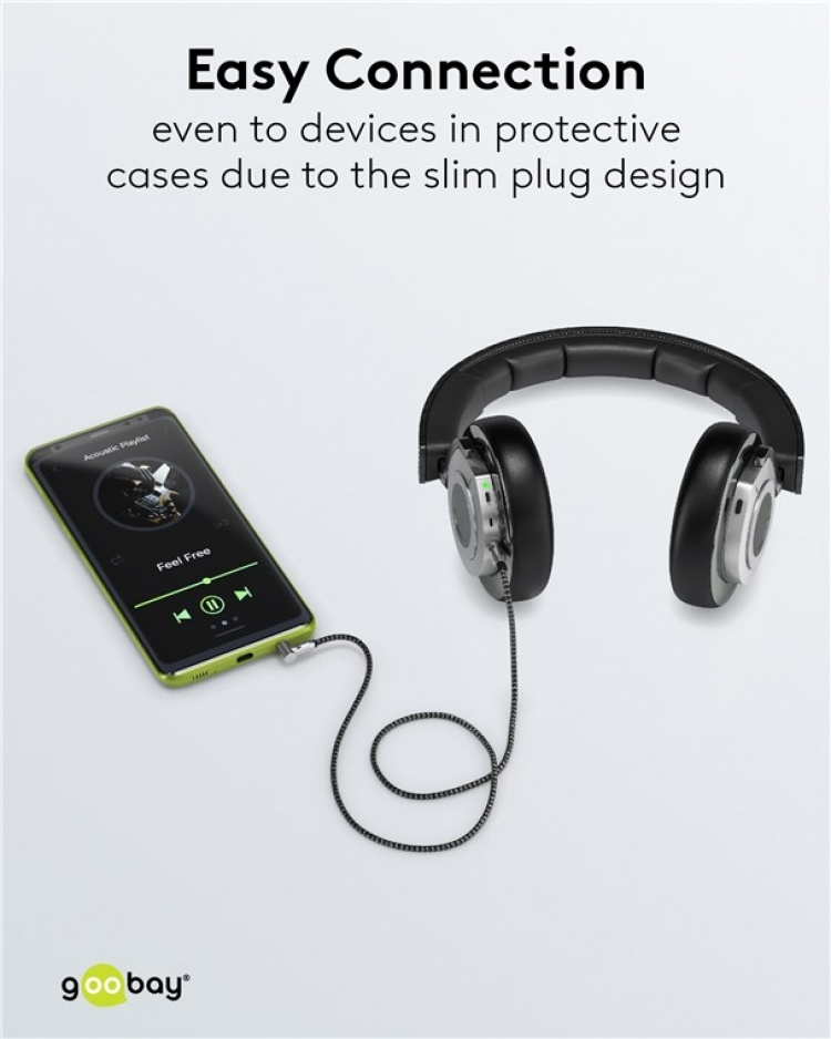 Goobay Ljudanslutningskabel AUX, 3,5 mm stereo, 90°, 0,5 m, Sharkskin Grey Pawl 3,5 mm plugg (3-stift, Stereo) > Pawl 3,5 mm plugg (3-stift, stereo) 90 ° Goobay Ljudanslutningskabel AUX, 3,5 mm stereo, 90°, 0,5 m, Sharkskin Grey Pawl 3,5 mm plugg (3-stift, Stereo) > Pawl 3,5 mm plugg (3-stift, stereo) 90 °