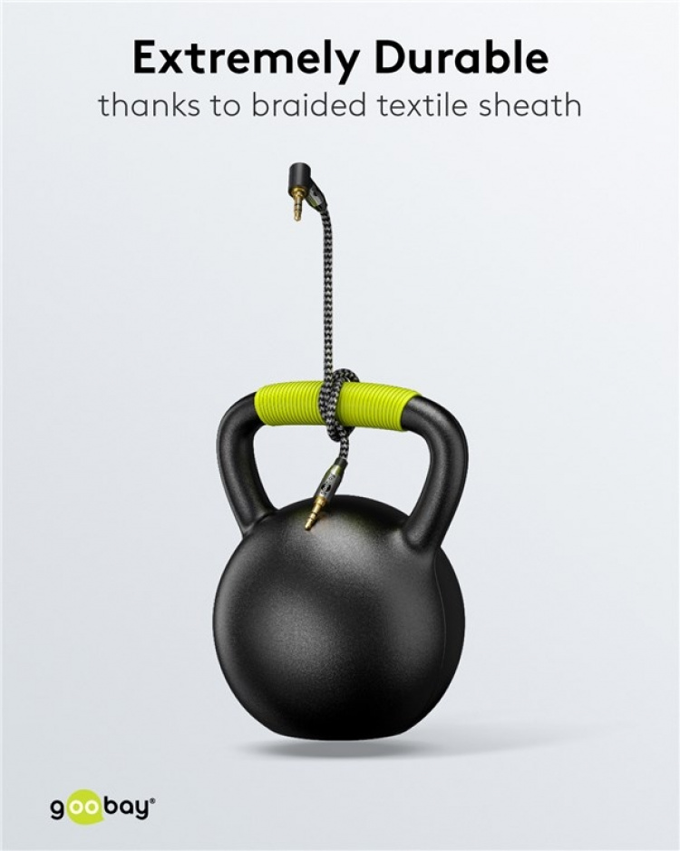 Goobay Ljudanslutningskabel AUX, 3,5 mm stereo, 90°, 3 m, Sharkskin Grey Pawl 3,5 mm plugg (3-stift, Stereo) > Pawl 3,5 mm plugg (3-stift, stereo) 90 ° Goobay Ljudanslutningskabel AUX, 3,5 mm stereo, 90°, 3 m, Sharkskin Grey Pawl 3,5 mm plugg (3-stift, Stereo) > Pawl 3,5 mm plugg (3-stift, stereo) 90 °