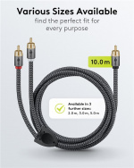 Goobay RCA-splitterkabel, 10 m, Sharkskin Grey Cinch kontakten (woofer, Center) > 2x Cinch kontakten (woofer)