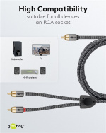 Goobay RCA-splitterkabel, 10 m, Sharkskin Grey Cinch kontakten (woofer, Center) > 2x Cinch kontakten (woofer)