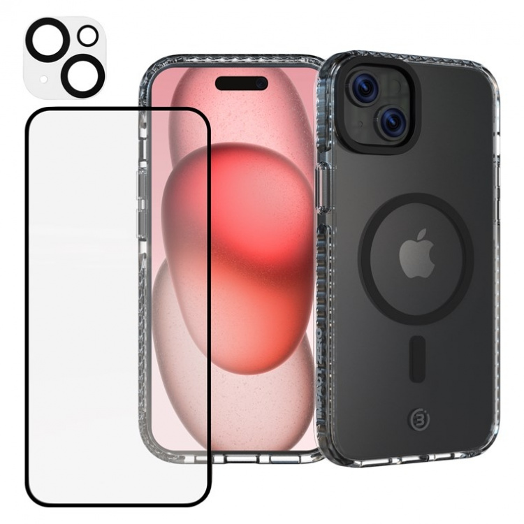 Impact Zero mobilskal 3in1-set kompatibel med Apple iPhone 15, transparent