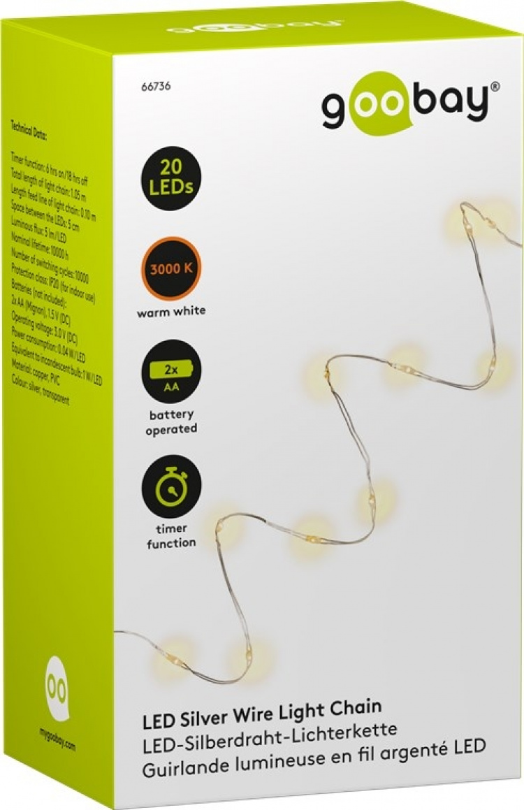 Goobay Ljusslinga med silvertråd och 20 LED-lampor, inkl. timer stämningsfull ljusdekoration för inomhusbruk Goobay Ljusslinga med silvertråd och 20 LED-lampor, inkl. timer stämningsfull ljusdekoration för inomhusbruk