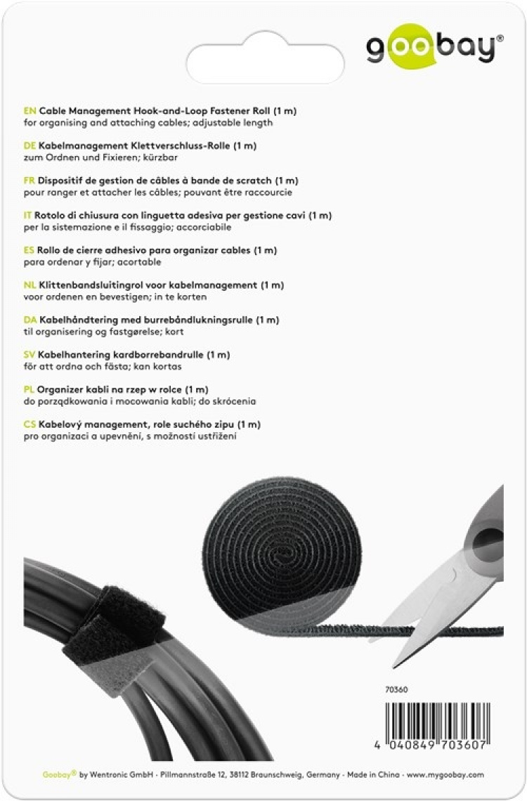 Goobay Kabelhantering kardborrebandrulle (1 m) för att ordna och fästa, kan kortas Goobay Kabelhantering kardborrebandrulle (1 m) för att ordna och fästa, kan kortas