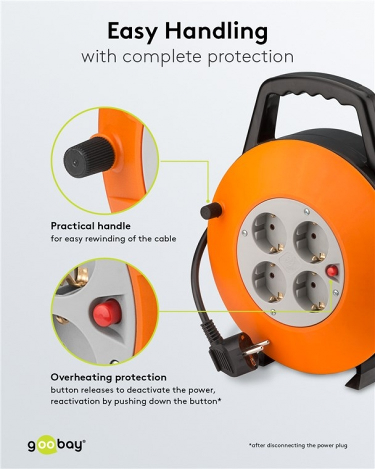 Goobay Kabeltrumma 15 m Praktiskt och lämpligt för inomhusbruk Goobay Kabeltrumma 15 m Praktiskt och lämpligt för inomhusbruk
