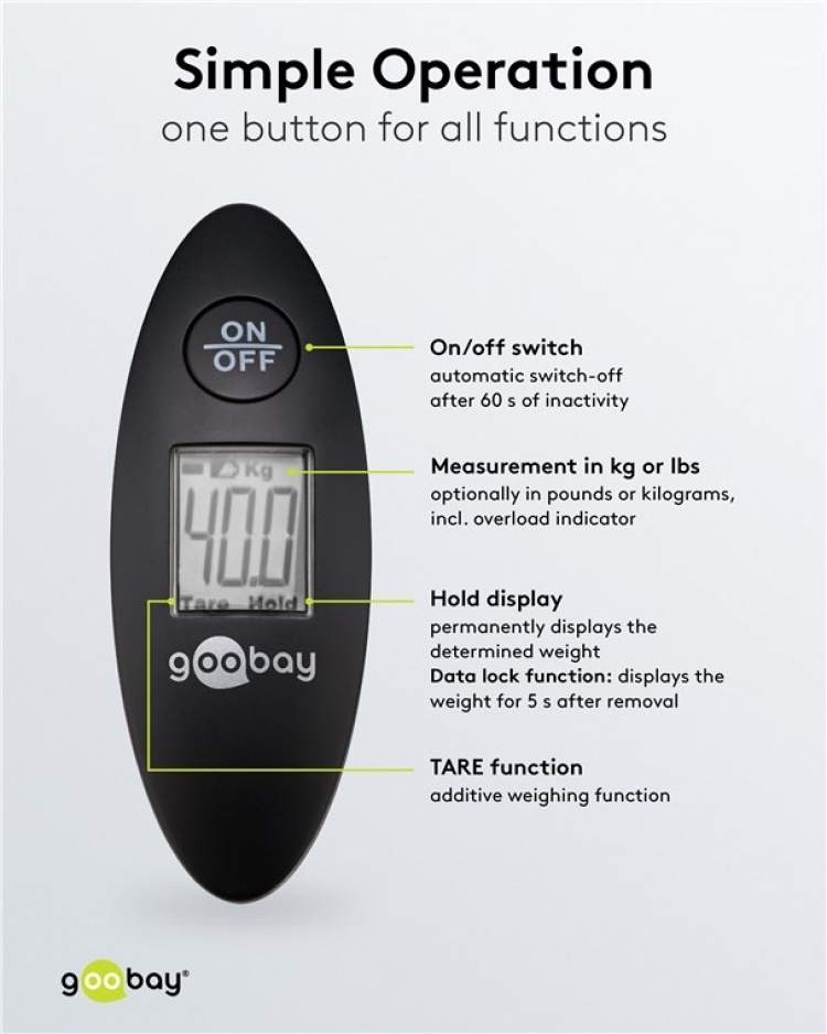 Goobay Digital väskvåg för en vikt på upp till 40 kg Goobay Digital väskvåg för en vikt på upp till 40 kg