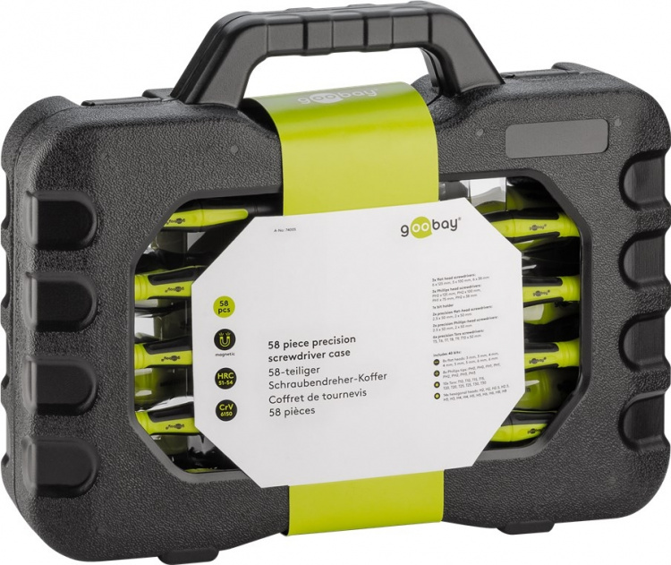 Goobay Skruvmejselbox med 58 delar verktygssats för all skruvning, montering och gör-det-själv-arbete Goobay Skruvmejselbox med 58 delar verktygssats för all skruvning, montering och gör-det-själv-arbete
