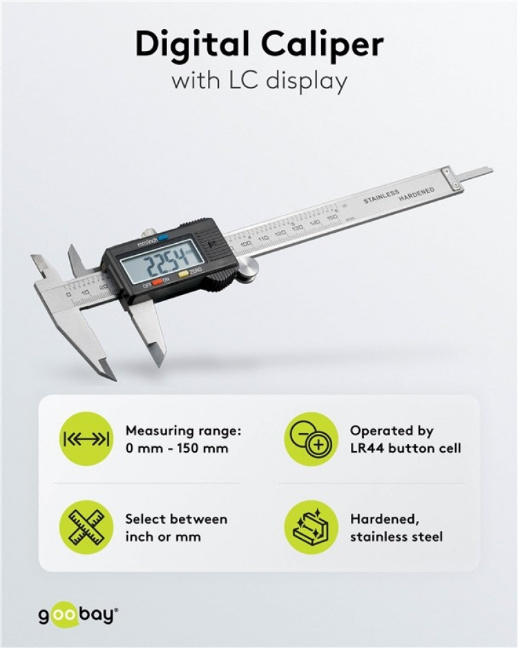 Goobay Digitalt skjutmått 150 mm / 6 tum för mätningar från 0 mm - 150 mm