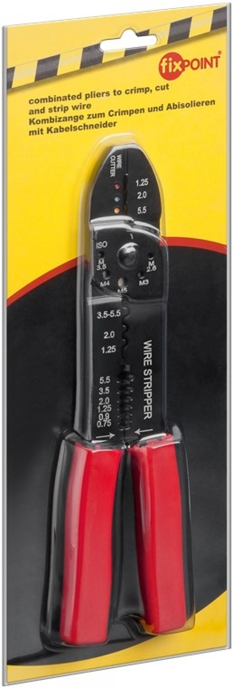 Fixpoint Crimptång för isolerade och oisolerade kabelskor multifunktionell tång för att krympa, klippa och avlägsna kablar samt för att förkorta skruvar
