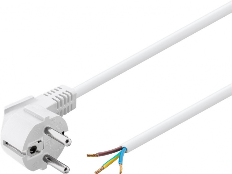 Goobay Angled Protective Contact Cable for Assembly, 5 m, White safety plug (type F, CEE 7/7) > Loose cable ends