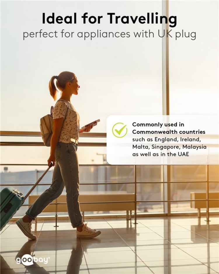 Goobay Värld till EU reseadapter, svart stickkontakt med skyddsjord (typ F, CEE 7/7) > brittiskt uttag, schweiziskt uttag (typ J, SEV 1011), italienskt uttag (typ L, CEI 23-16-VII), amerikanskt/japanskt uttag (typ B, NEMA 5-15, 3-polig)