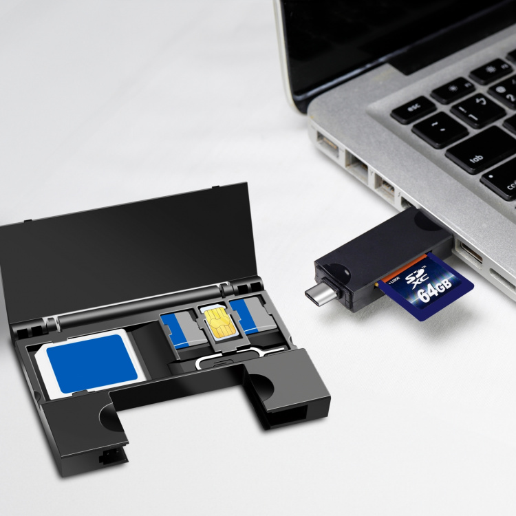 LogiLink Minneskortsläsare USB-C + USB-A MicroSD - och SD-kort inkl. förvaring LogiLink Minneskortsläsare USB-C + USB-A MicroSD - och SD-kort inkl. förvaring