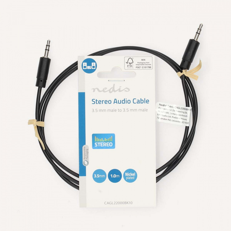 Nedis Stereo Audio Cable | 3.5 mm Male | 3.5 mm Male | Nickel Plated | 1.00 m | Round | Black | Label