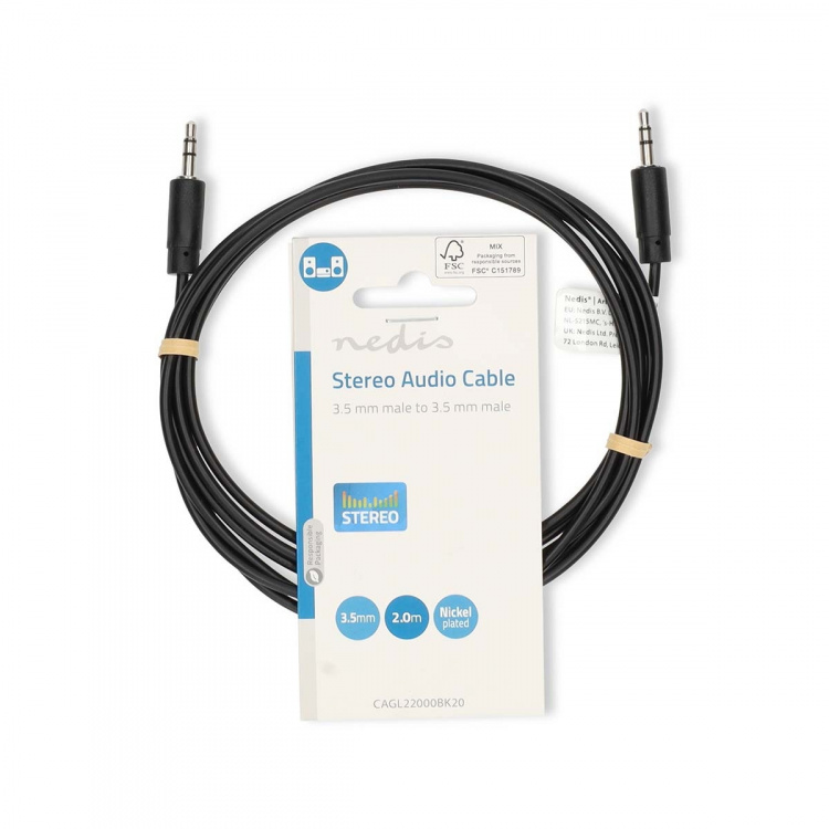 Nedis Stereo Audio Cable | 3.5 mm Male | 3.5 mm Male | Nickel Plated | 2.00 m | Round | Black | Label Nedis Stereo Audio Cable | 3.5 mm Male | 3.5 mm Male | Nickel Plated | 2.00 m | Round | Black | Label