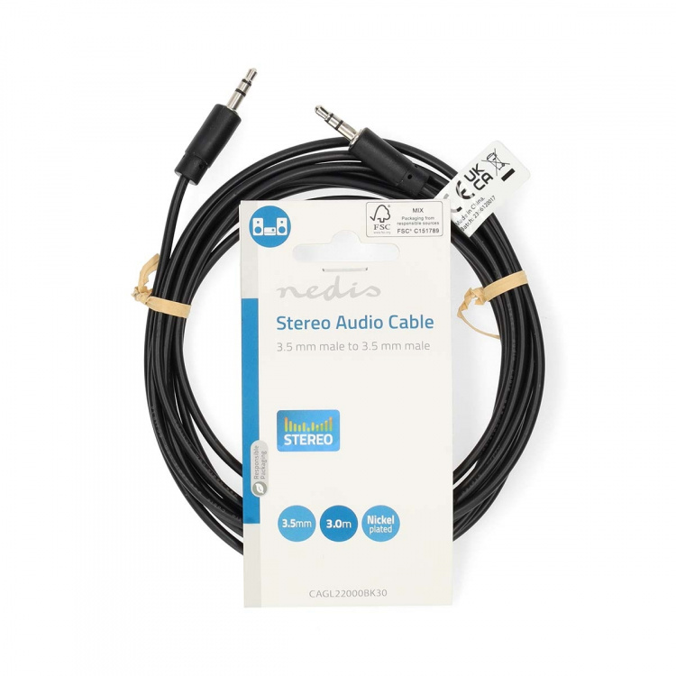 Nedis Stereo Audio Cable | 3.5 mm Male | 3.5 mm Male | Nickel Plated | 3.00 m | Round | Black | Label Nedis Stereo Audio Cable | 3.5 mm Male | 3.5 mm Male | Nickel Plated | 3.00 m | Round | Black | Label