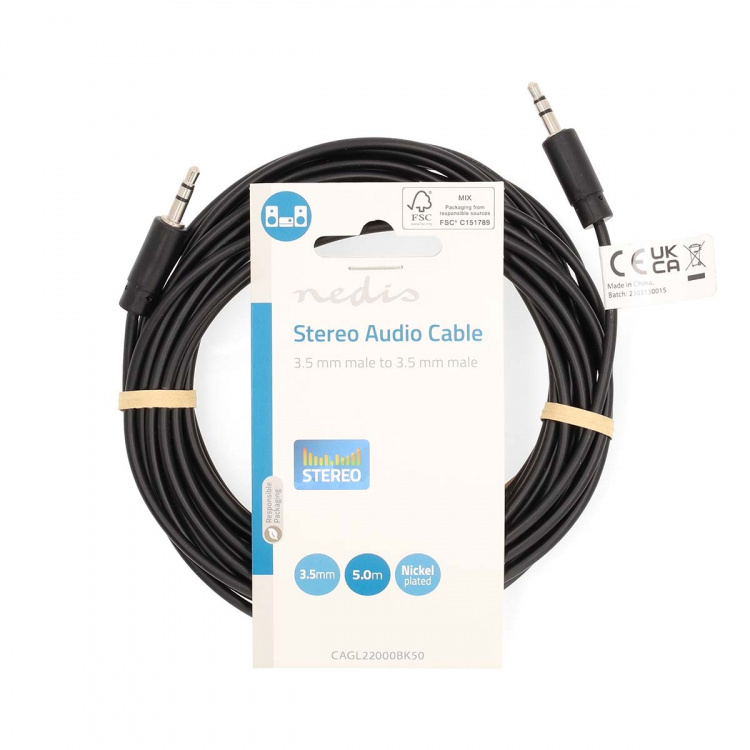 Nedis Stereo Audio Cable | 3.5 mm Male | 3.5 mm Male | Nickel Plated | 5.00 m | Round | Black | Label Nedis Stereo Audio Cable | 3.5 mm Male | 3.5 mm Male | Nickel Plated | 5.00 m | Round | Black | Label