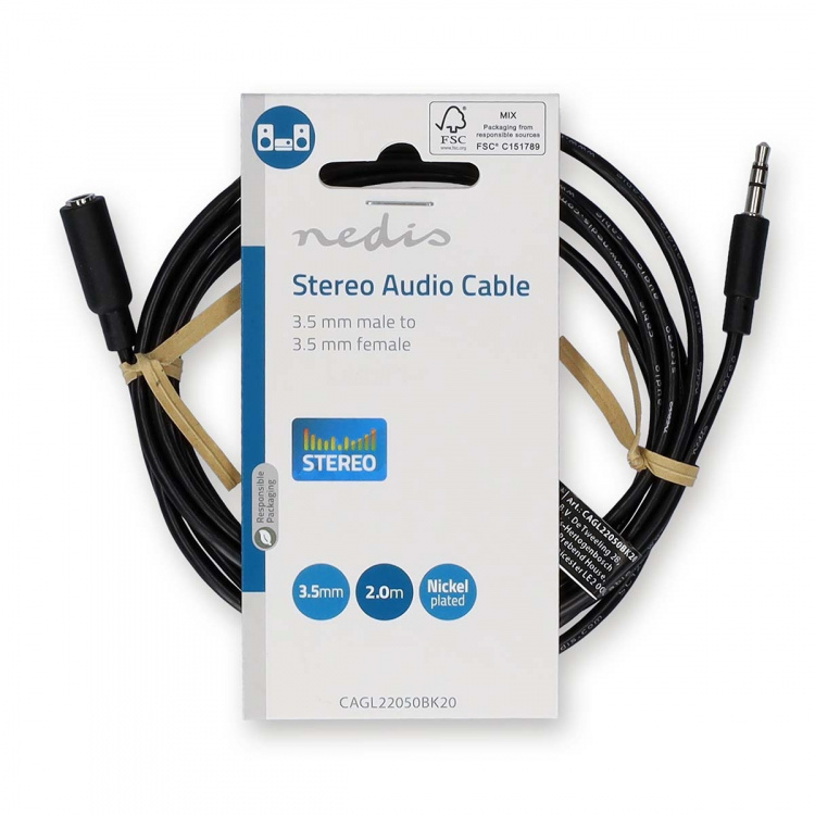 Nedis Stereo Audio Cable | 3.5 mm Male | 3.5 mm Female | Nickel Plated | 2.00 m | Round | Black | Label