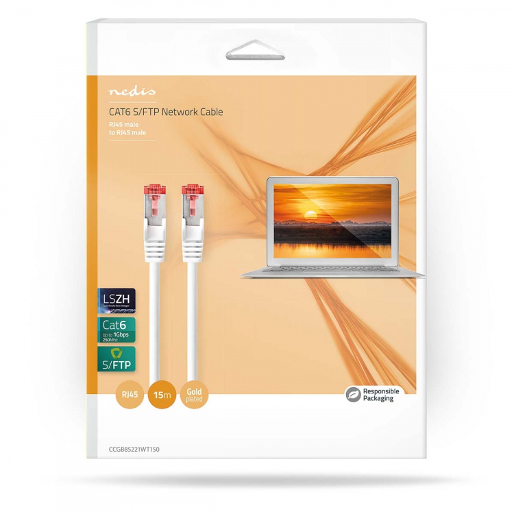 Nedis CAT6 Cable | RJ45 Male | RJ45 Male | S/FTP | 15.0 m | Indoor | Round | LSZH | White | Box Nedis CAT6 Cable | RJ45 Male | RJ45 Male | S/FTP | 15.0 m | Indoor | Round | LSZH | White | Box