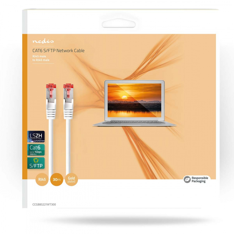 Nedis CAT6 Cable | RJ45 Male | RJ45 Male | S/FTP | 30.0 m | Indoor | Round | LSZH | White | Box Nedis CAT6 Cable | RJ45 Male | RJ45 Male | S/FTP | 30.0 m | Indoor | Round | LSZH | White | Box