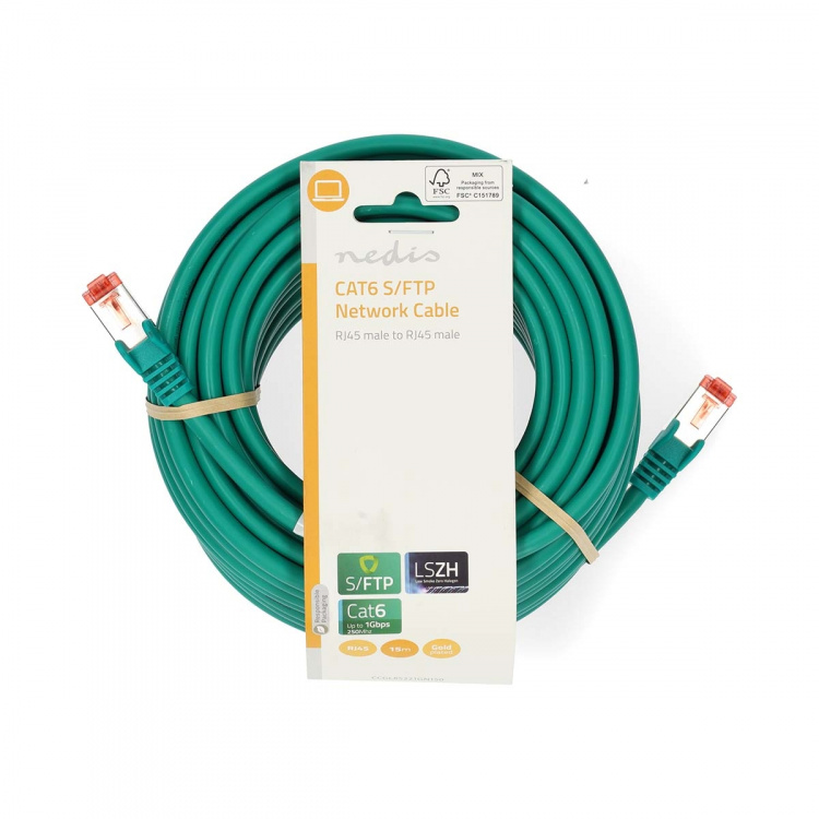 Nedis CAT6 Cable | RJ45 Male | RJ45 Male | S/FTP | 15.0 m | Round | LSZH | Green | Label Nedis CAT6 Cable | RJ45 Male | RJ45 Male | S/FTP | 15.0 m | Round | LSZH | Green | Label