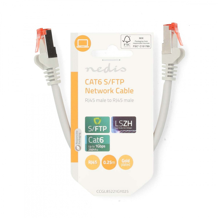 Nedis CAT6 Cable | RJ45 Male | RJ45 Male | S/FTP | 0.25 m | Round | LSZH | Grey | Label