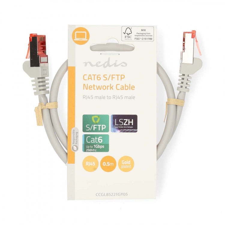 Nedis CAT6 Cable | RJ45 Male | RJ45 Male | S/FTP | 0.50 m | Round | LSZH | Grey | Label Nedis CAT6 Cable | RJ45 Male | RJ45 Male | S/FTP | 0.50 m | Round | LSZH | Grey | Label