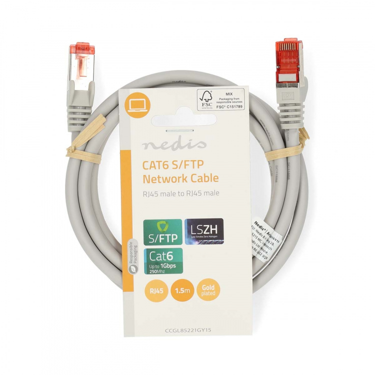 Nedis CAT6 Cable | RJ45 Male | RJ45 Male | S/FTP | 1.50 m | Round | LSZH | Grey | Label Nedis CAT6 Cable | RJ45 Male | RJ45 Male | S/FTP | 1.50 m | Round | LSZH | Grey | Label