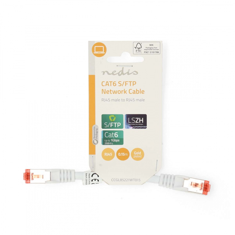 Nedis CAT6 Cable | RJ45 Male | RJ45 Male | S/FTP | 0.15 m | Round | LSZH | White | Label Nedis CAT6 Cable | RJ45 Male | RJ45 Male | S/FTP | 0.15 m | Round | LSZH | White | Label