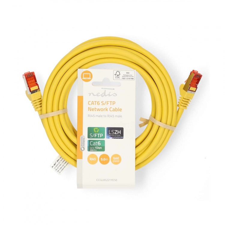 Nedis CAT6 Cable | RJ45 Male | RJ45 Male | S/FTP | 5.00 m | Round | LSZH | Yellow | Label Nedis CAT6 Cable | RJ45 Male | RJ45 Male | S/FTP | 5.00 m | Round | LSZH | Yellow | Label