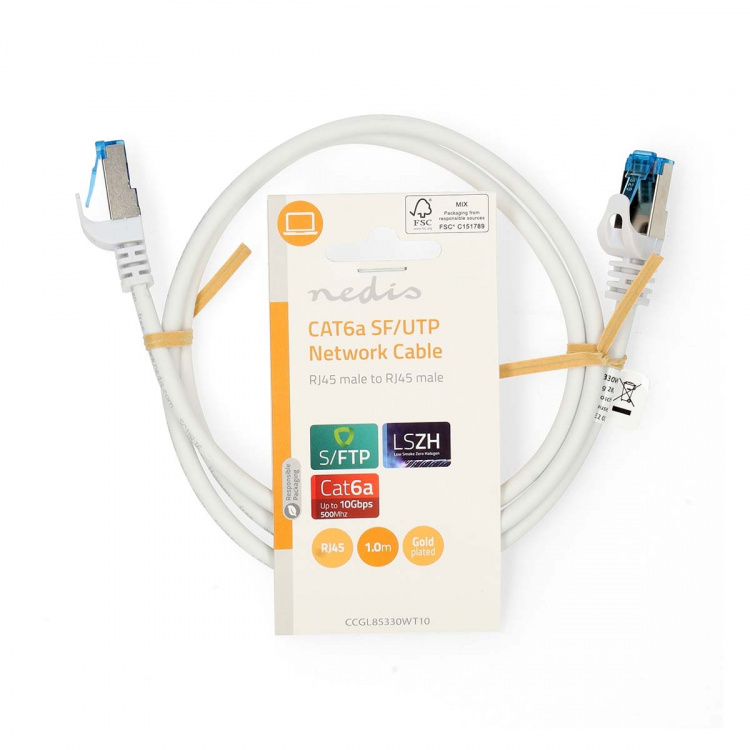 Nedis CAT6a Cable | S/FTP | RJ45 Male | RJ45 Male | 1.00 m | Round | LSZH | White | Label Nedis CAT6a Cable | S/FTP | RJ45 Male | RJ45 Male | 1.00 m | Round | LSZH | White | Label
