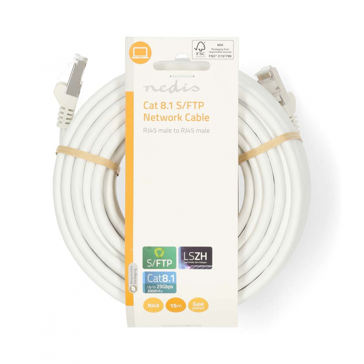 Nedis Cat 8.1 Cable | S/FTP | RJ45 Male | RJ45 Male | 15.0 m | Round | LSZH | White | Label Nedis Cat 8.1 Cable | S/FTP | RJ45 Male | RJ45 Male | 15.0 m | Round | LSZH | White | Label