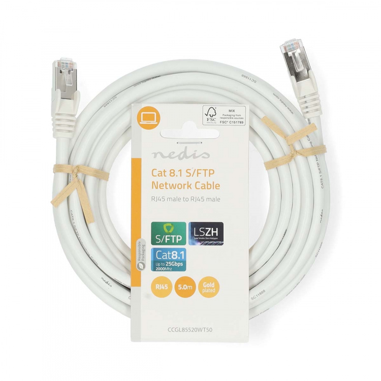 Nedis Cat 8.1 Cable | S/FTP | RJ45 Male | RJ45 Male | 5.00 m | Round | LSZH | White | Label Nedis Cat 8.1 Cable | S/FTP | RJ45 Male | RJ45 Male | 5.00 m | Round | LSZH | White | Label