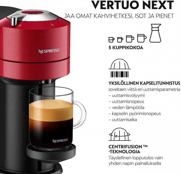 Krups Nespresso Vertuo Next Kapselmaskin, Röd/Svart