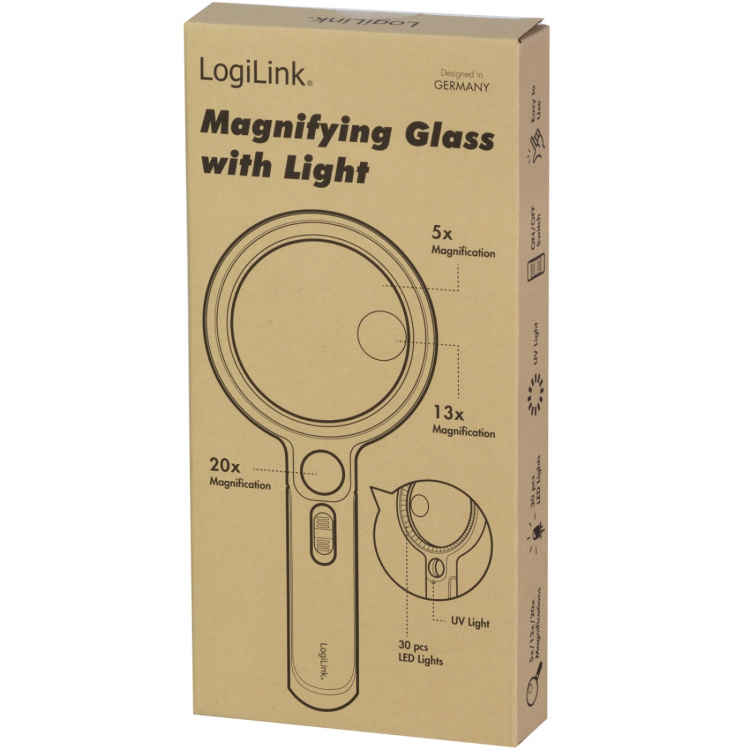 LogiLink Förstoringsglas Ø9cm med LED-belysning