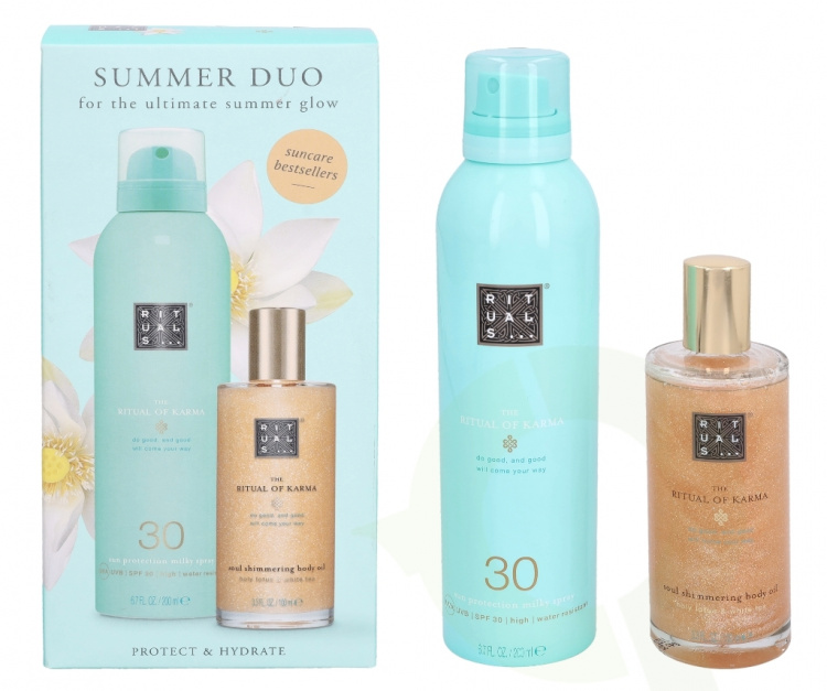 Rituals Karma Summer Sun Care Set 300 ml Body Shimmer Oil 100ml/Sun Protection Milky Spray SPF30 200ml