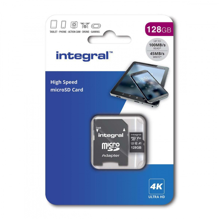 Integral 128 GB SDXC V30 - 100MB/s Read - 45MB/s Write Integral 128 GB SDXC V30 - 100MB/s Read - 45MB/s Write