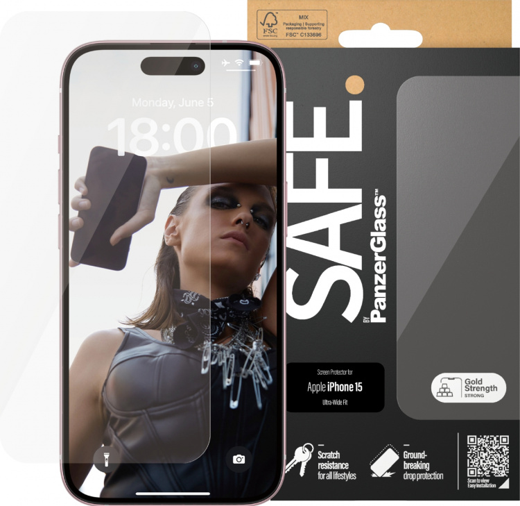  PanzerGlass SAFE. by PanzerGlass Privacy Ultra Wide Fit -skärmskydd, iPhone 15