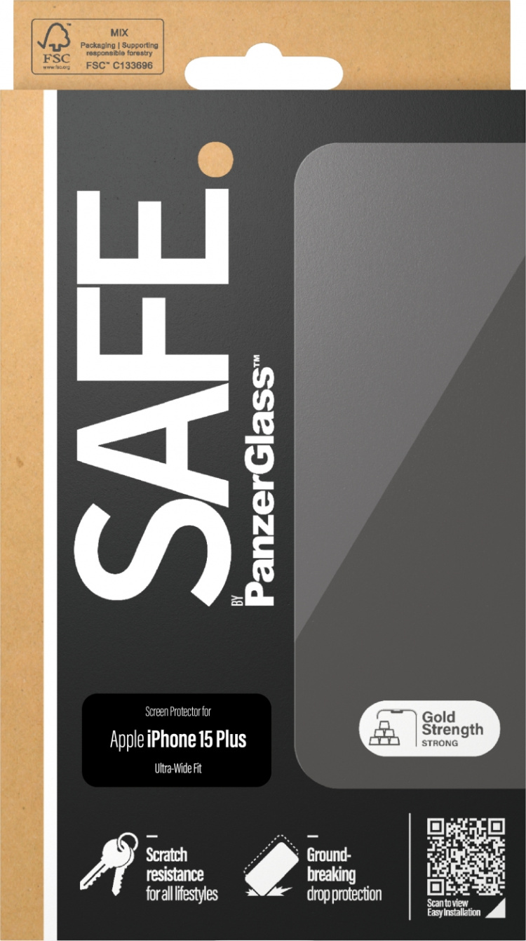 PanzerGlass SAFE. by PanzerGlass Ultra Wide Fit -skärmskydd, iPhone 15 Plus