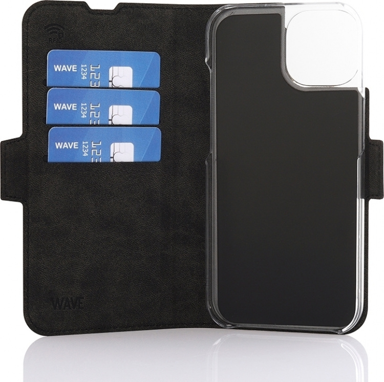 Wave BookCase - skyddsfodral, MagSafe-kompatibelt, iPhone 15, svart. Wave BookCase - skyddsfodral, MagSafe-kompatibelt, iPhone 15, svart.