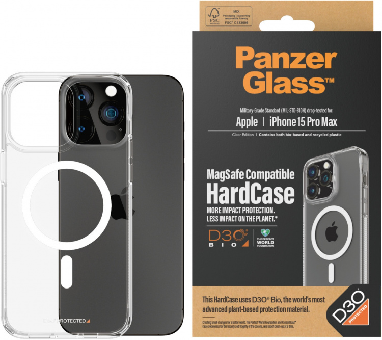 PanzerGlass HardCase med D3O -skyddsfodral, MagSafe-kompatibelt, iPhone 15 Pro Max.