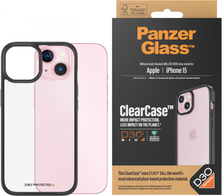 PanzerGlass ClearCase with D3O -skyddsfodral, iPhone 15 PanzerGlass ClearCase with D3O -skyddsfodral, iPhone 15